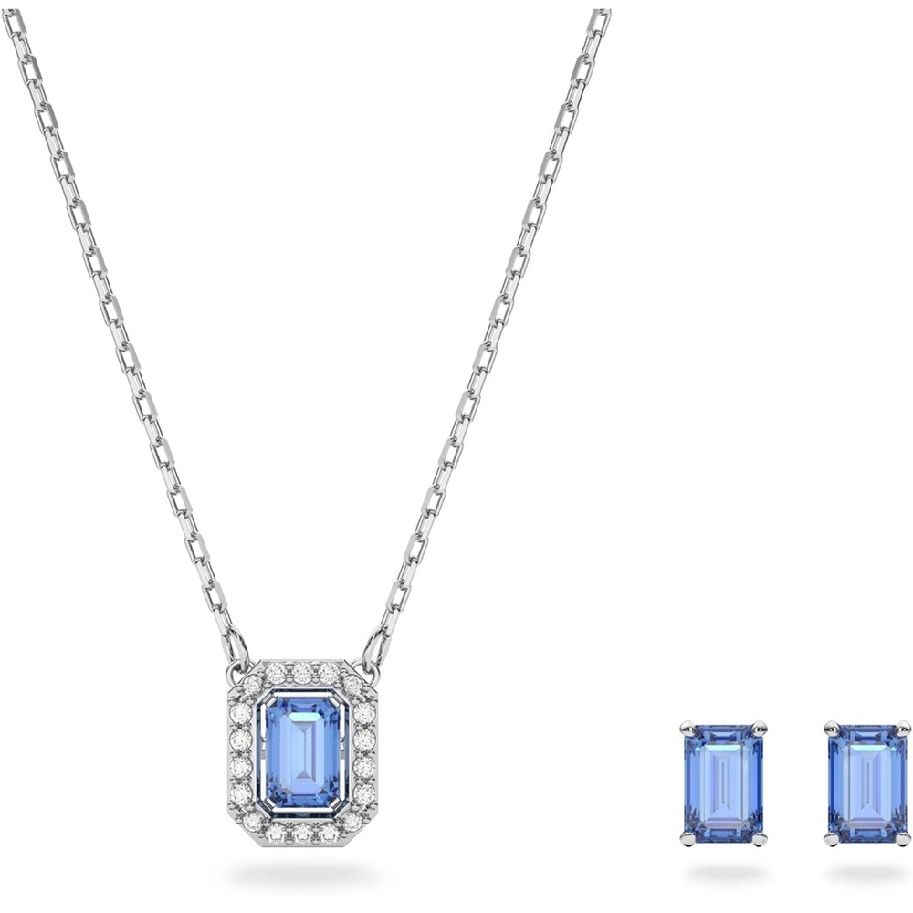 Swarovski Una set, Octagon cut, Blue, Rhodium Finished